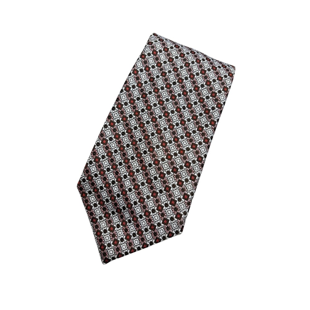 Wembley Wemlon Mens Tie Brown Red White Geometric Diamond Pattern Vintage
